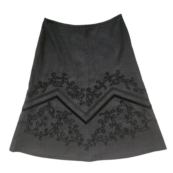 Ann Taylor LOFT Gray Lined Wool Rayon Blend Skirt Embroidery Detail 12 Petite - Picture 1 of 5